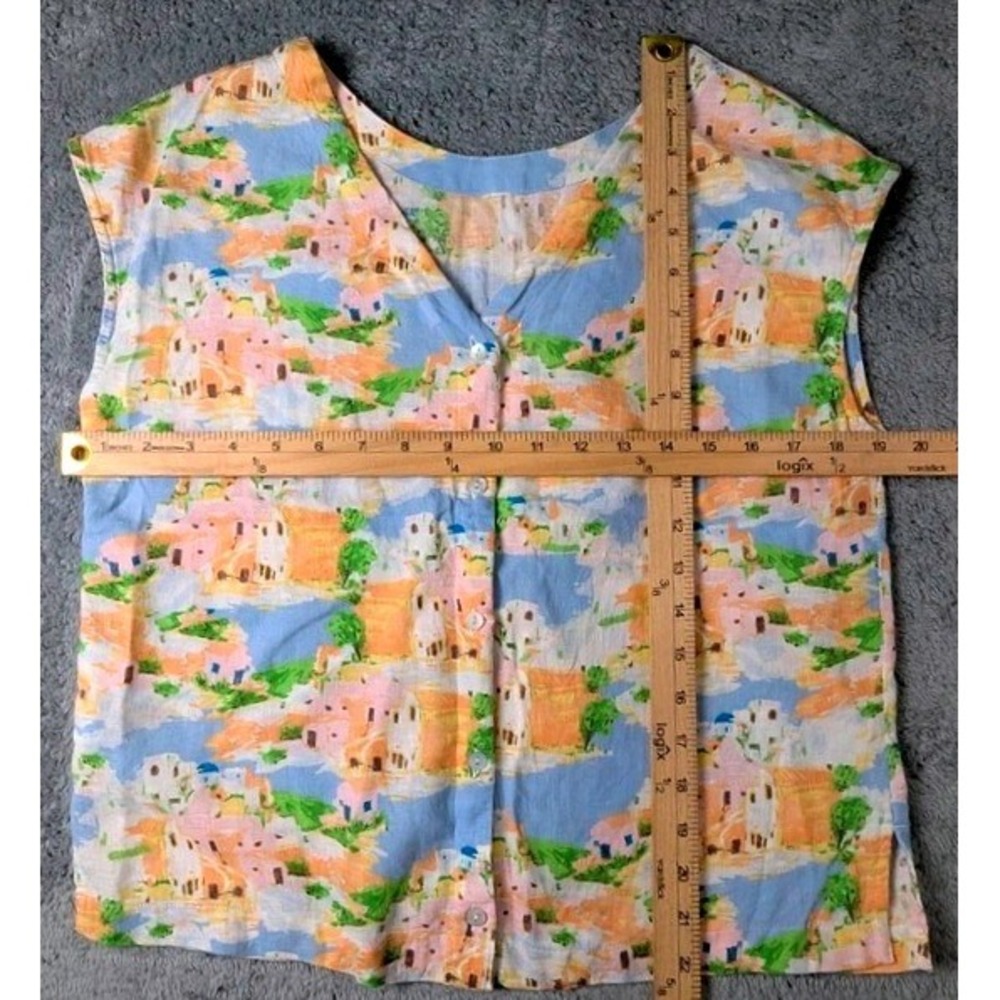 Cynthia Rowley Linen Blend 2-Piece Set Matching Top Pants Greek Island Print XS - Picture 5 of 12